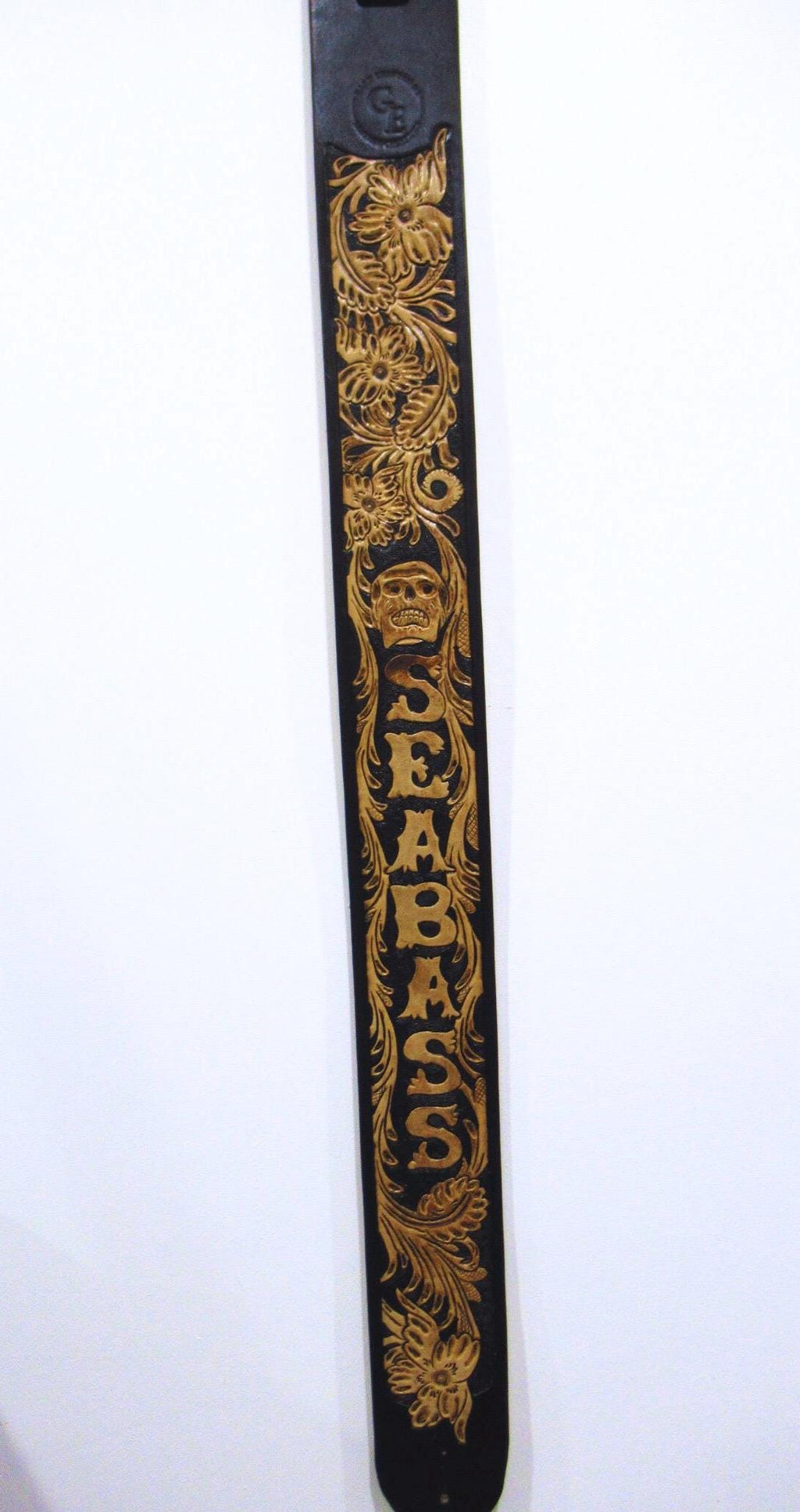 Hand Tooled Leather Guitar Strap – Personalized Name, Bass Banjo Accessory