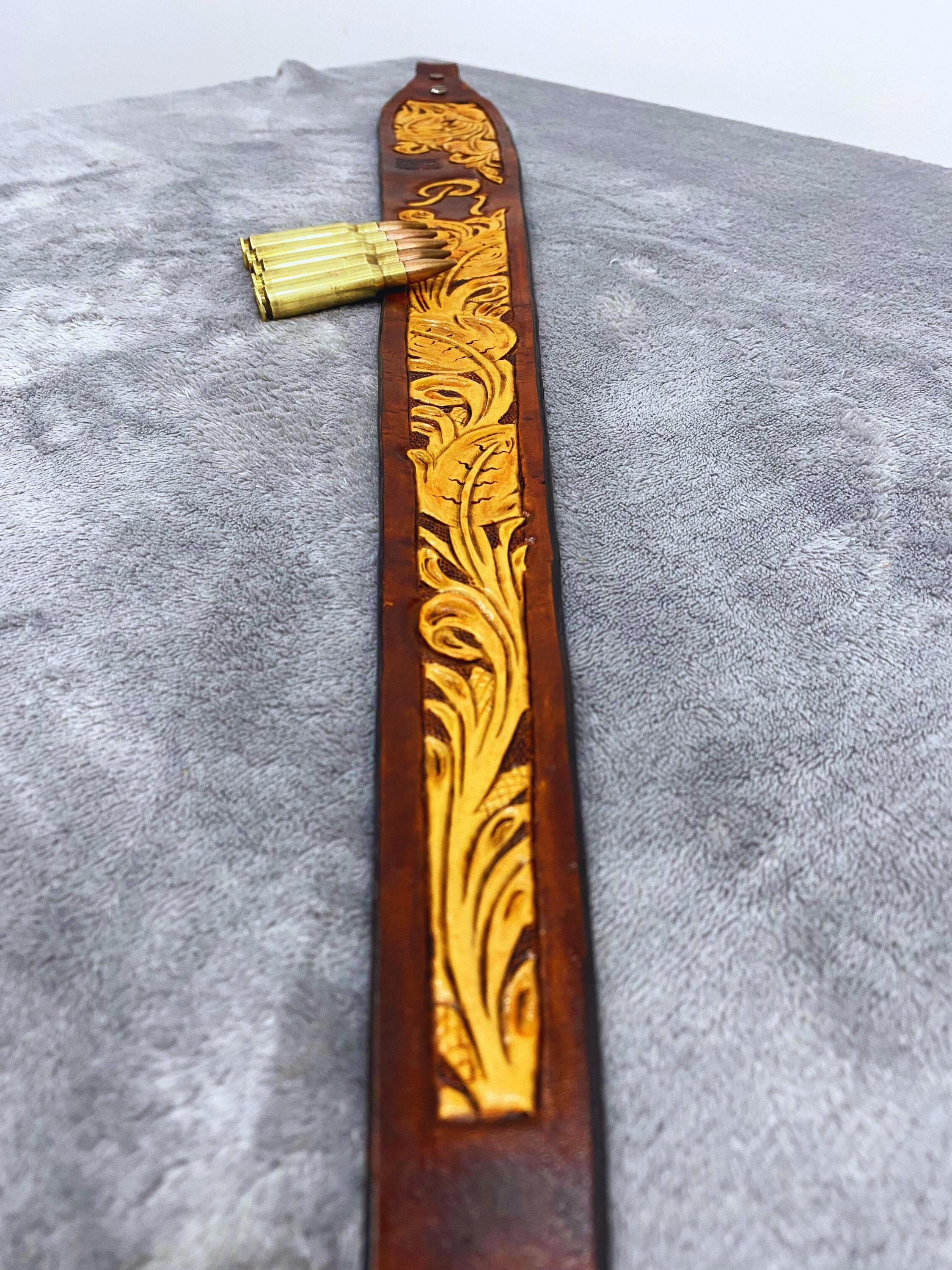 Leather Handmade Custom Rifle Strap Floral Tooled
