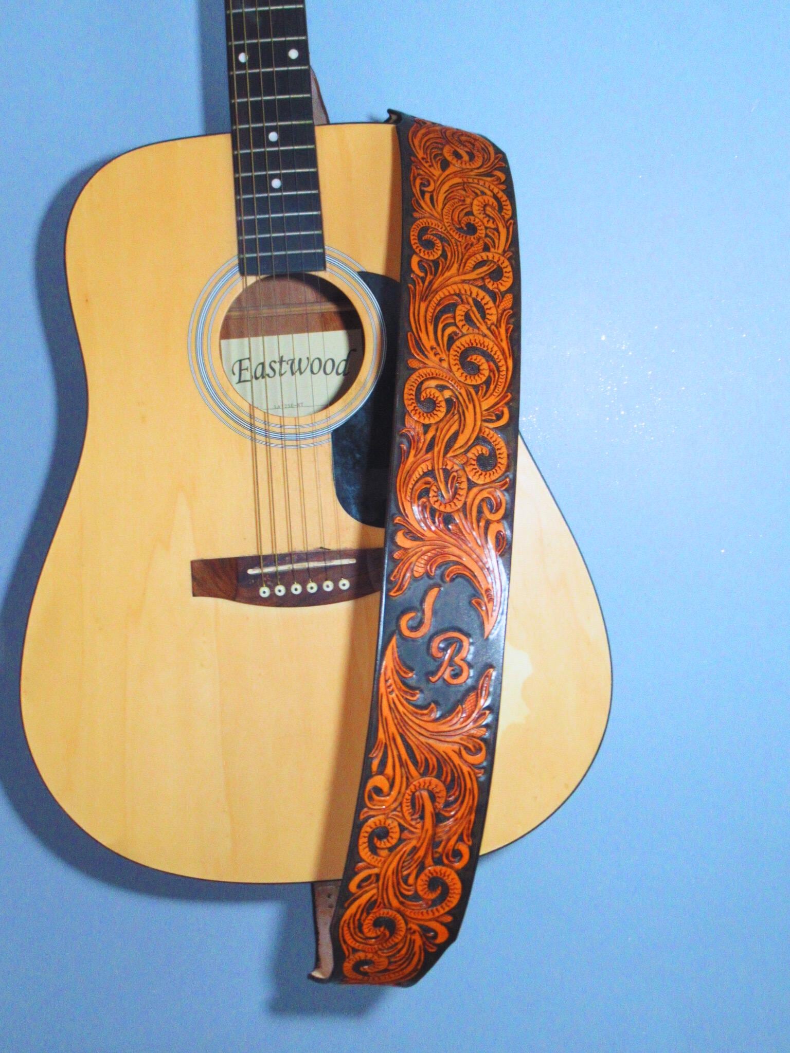 Handmade Leather Tooled Guitar Strap or Bass Strap