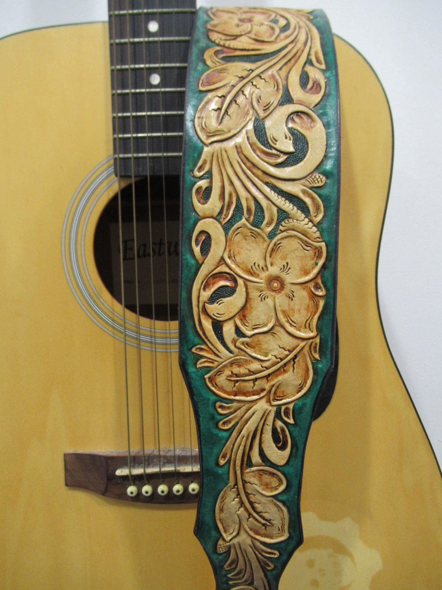 Handmade Leather Tooled Guitar Strap or Bass Strap