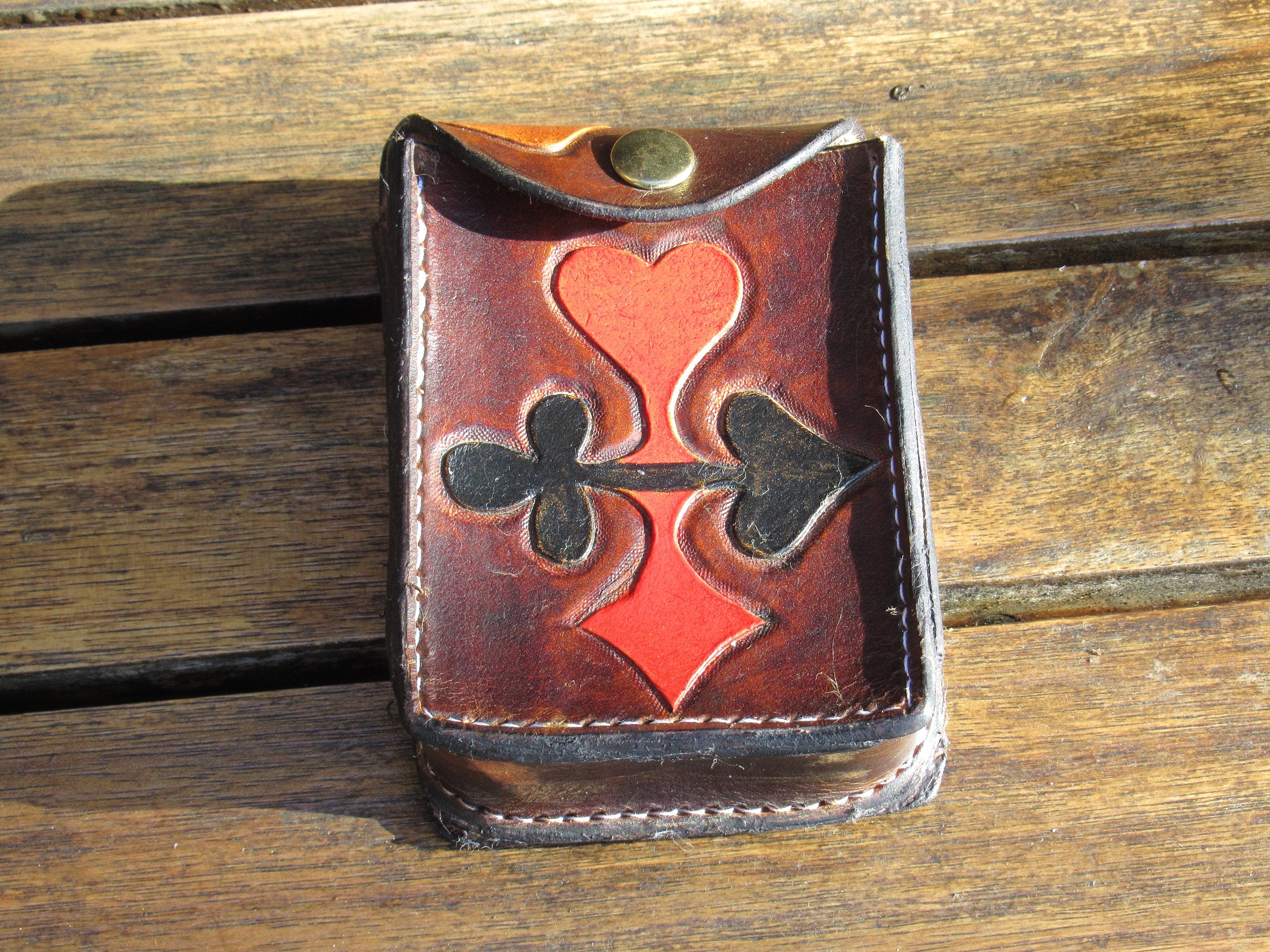 Handmade leather Tooled playing Cards card Holder