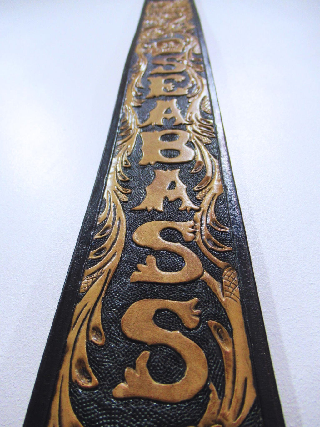 Hand Tooled Leather Guitar Strap – Personalized Name, Bass Banjo Accessory
