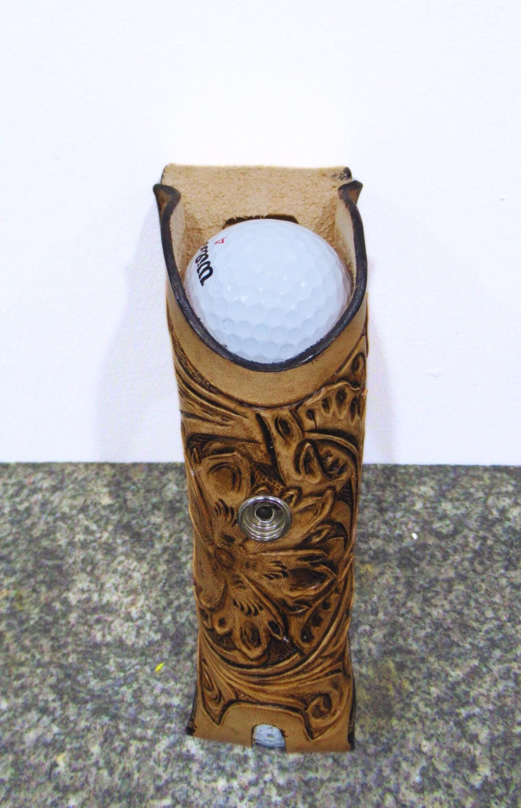 Custom Leather Golf Ball Holder - Hand Made Golfer Gift - Tooled/Carved Leather