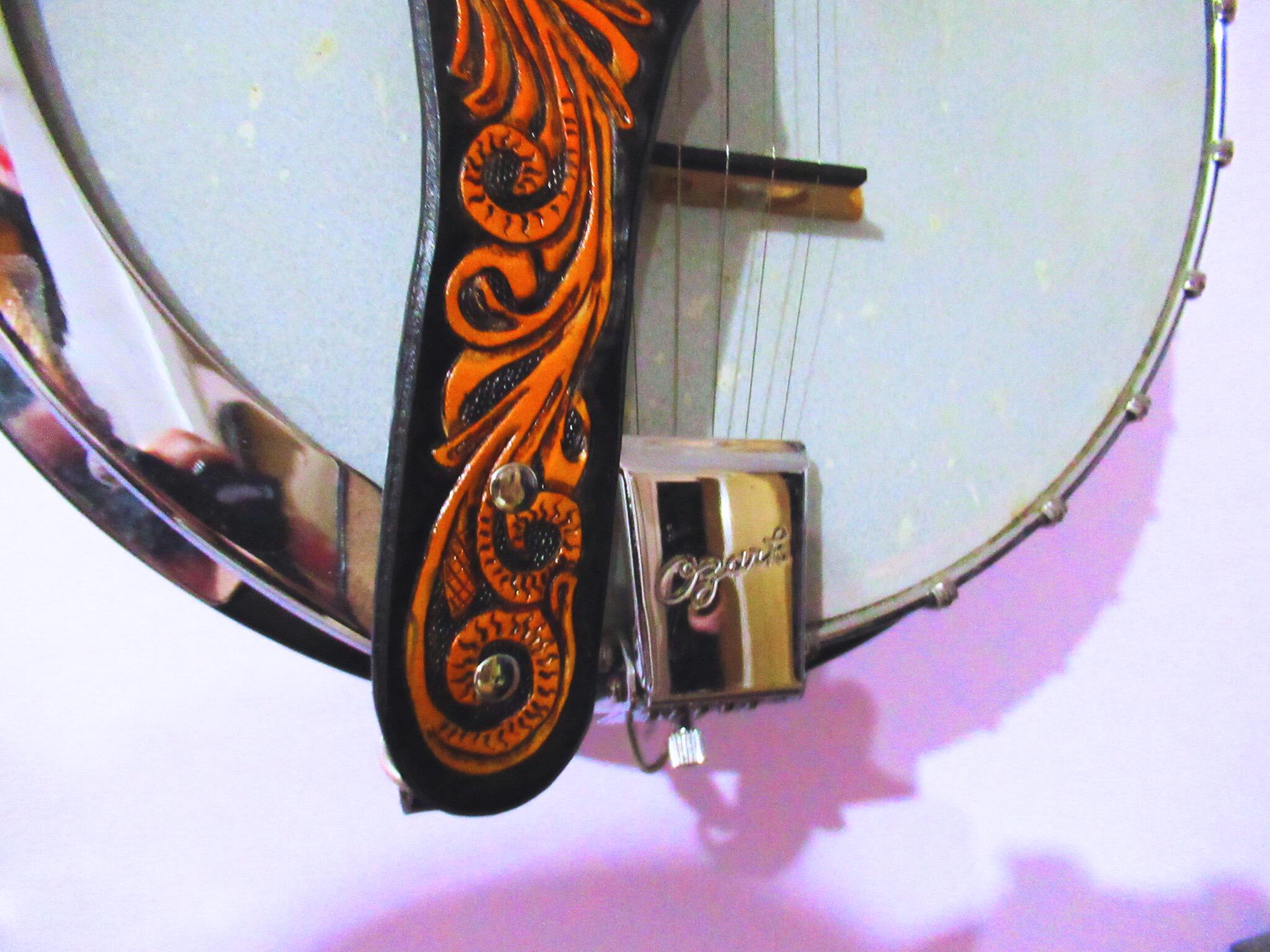 Handmade Leather Tooled Feather Guitar  Strap or Banjo Strap