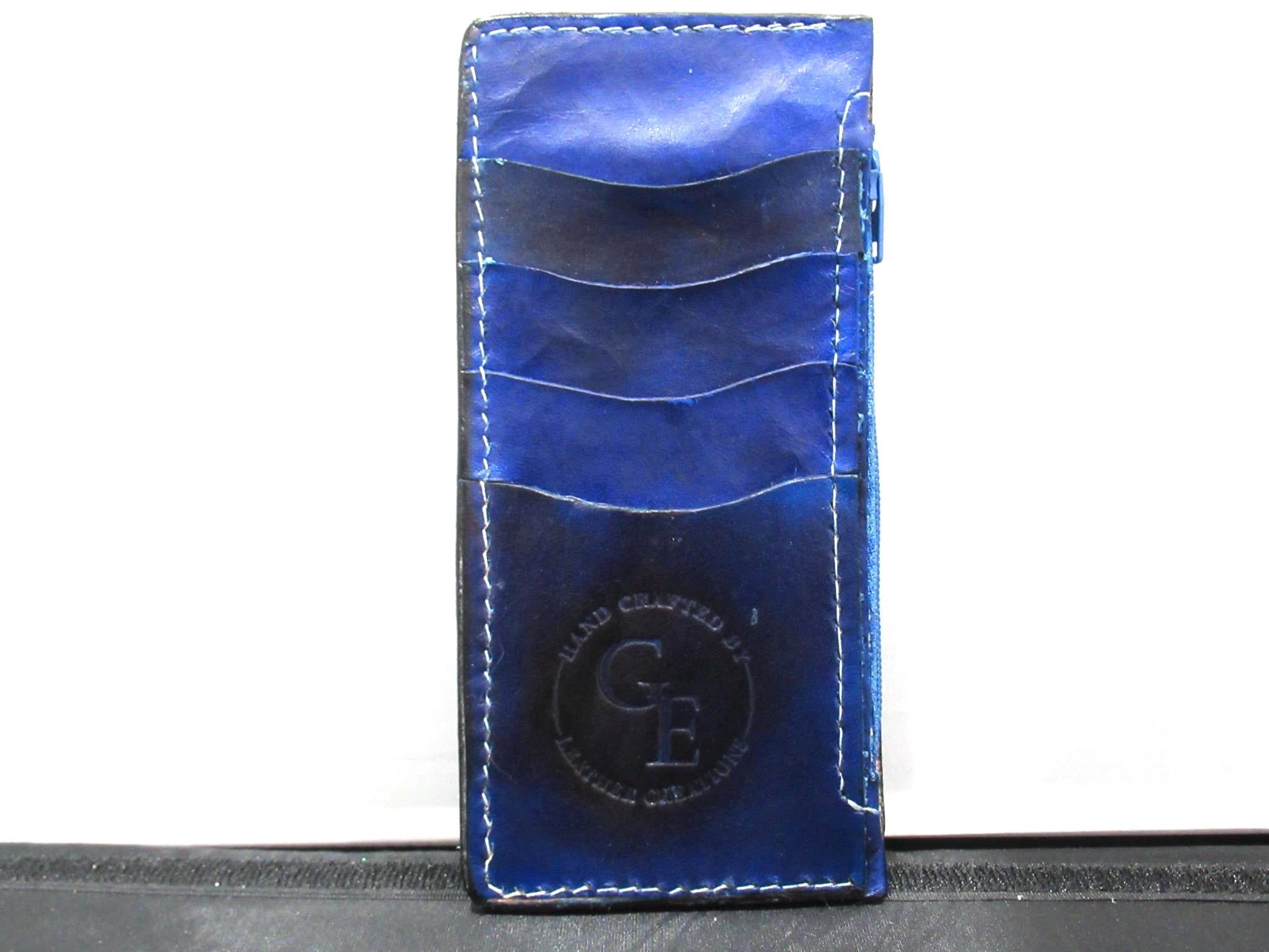 Handmade Leather Tooled Floral Purse - Navy Blue