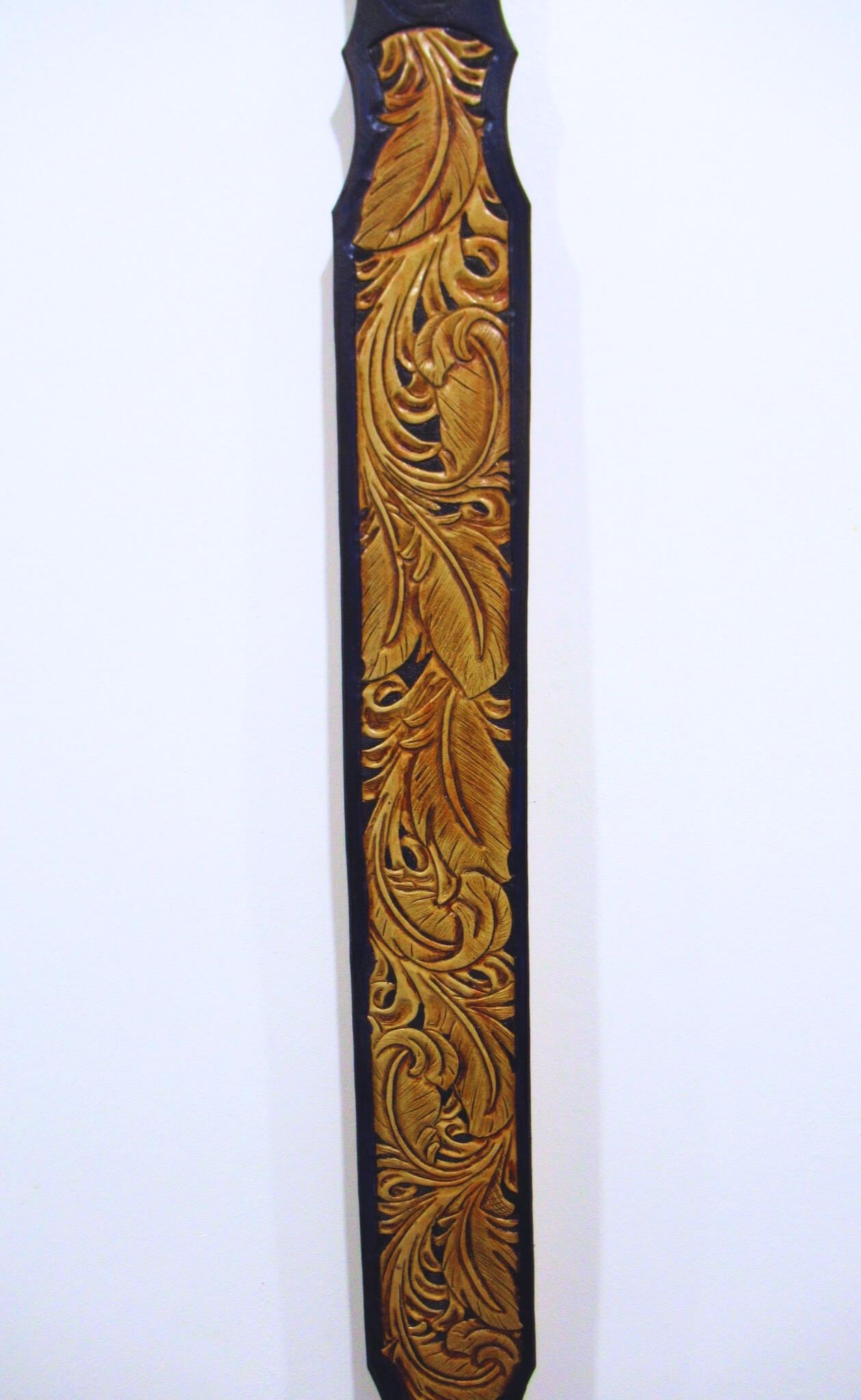 Handmade Leather Tooled Feather Guitar  Strap or Banjo Strap