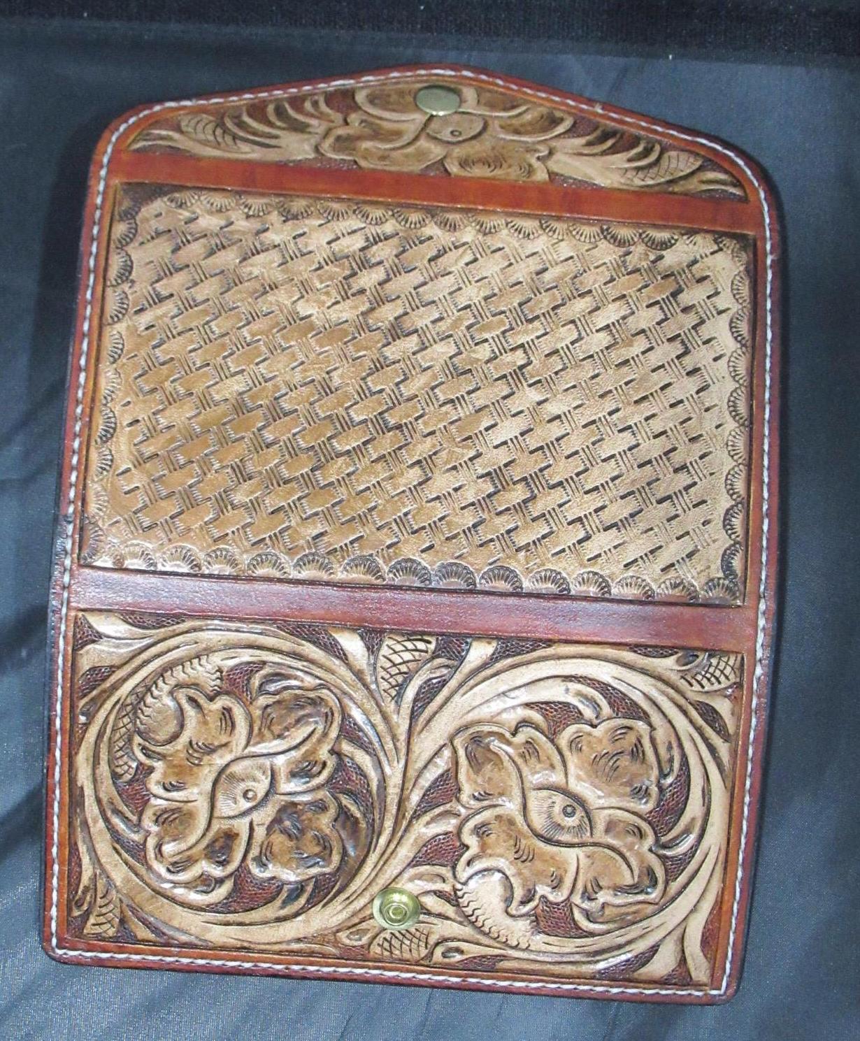 Handmade Leather Tooled Floral Purse - Tan
