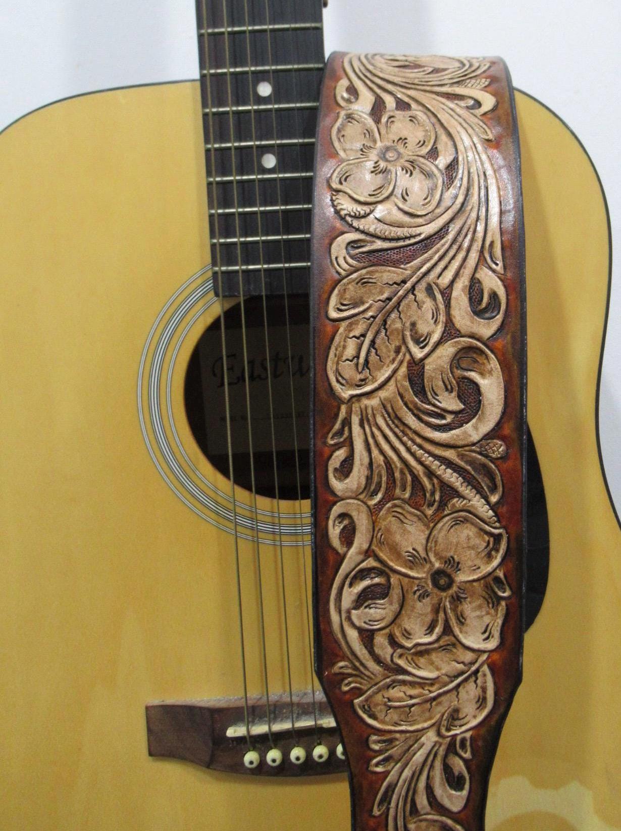 Handmade Leather Tooled Guitar Strap or Bass Strap