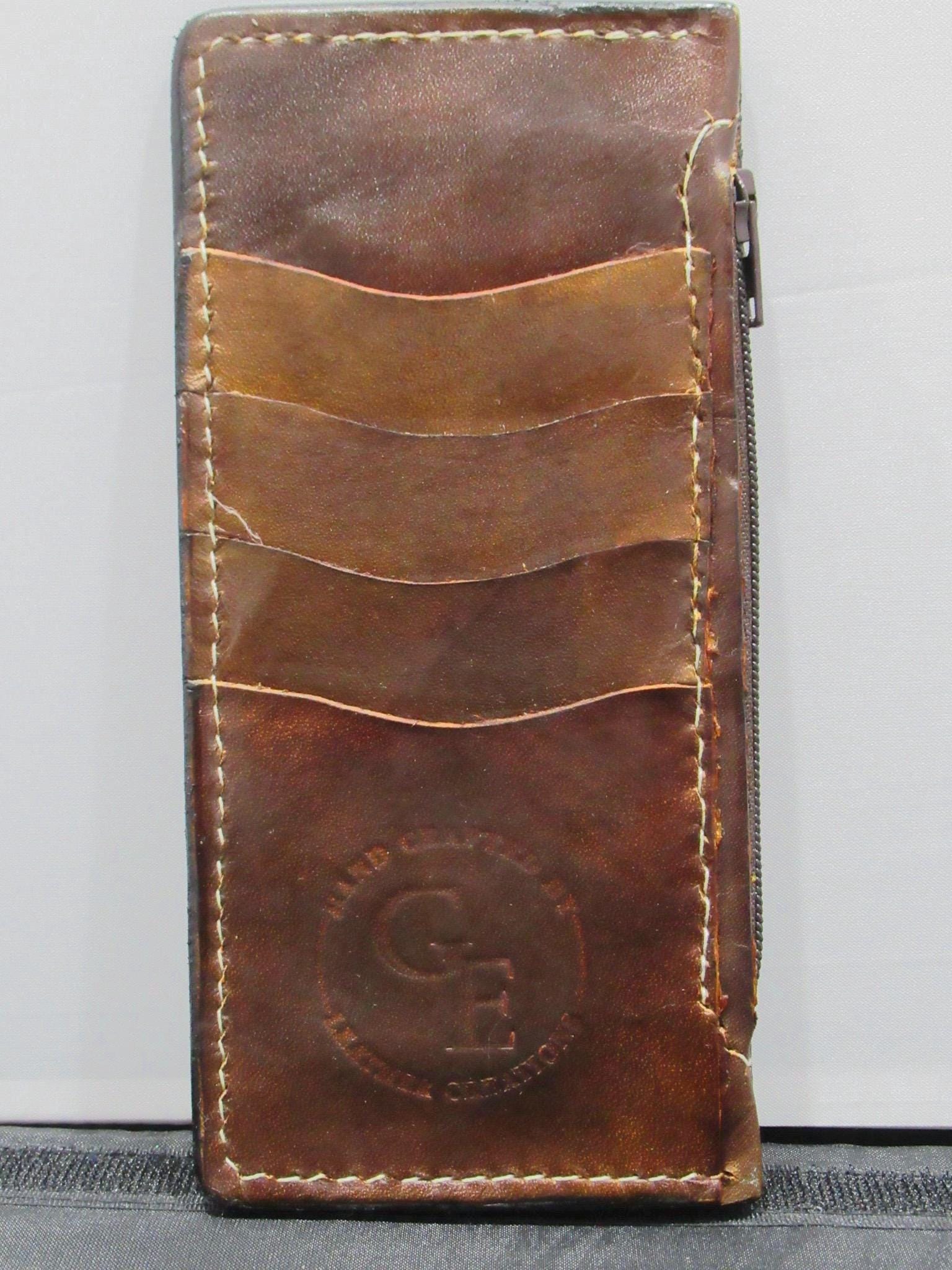 Handmade Leather Tooled Cross Purse - Brown