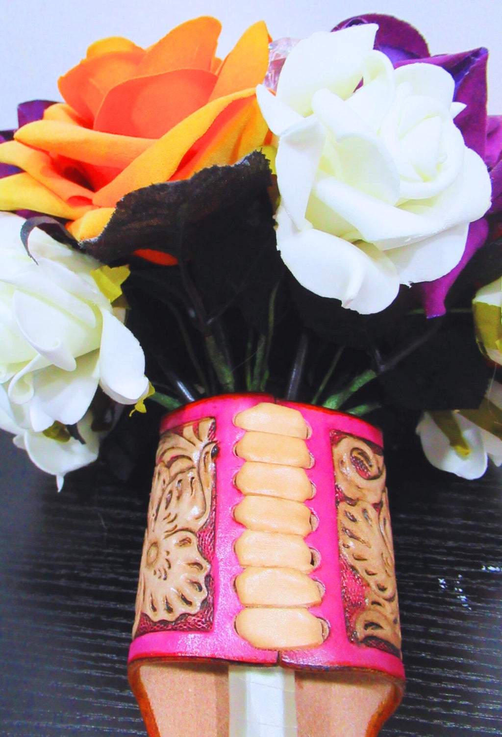 Custom Leather Wedding Bouquet Wrap/Holder - Floral Design - For Brides, bridesmaids & Flower Girls