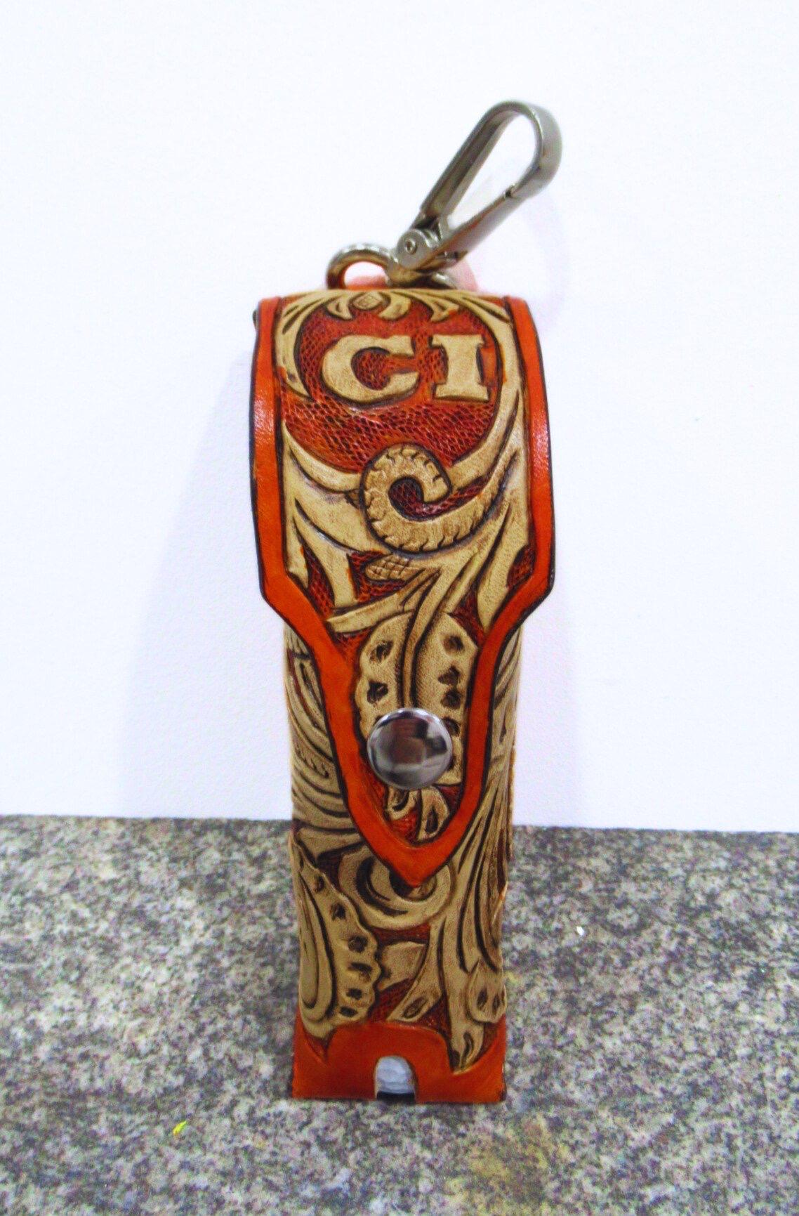 Leather Golf Ball Holder - Hand Made Golfer Gift - Tooled/Carved Leather