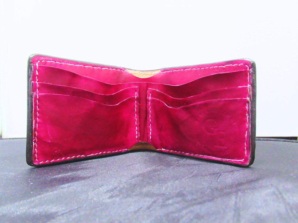Handmade Leather Tooled Bifold Feather Wallet Dark Red