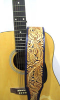 Handmade Leather Tooled Feather Guitar strap or Bass Strap Purple