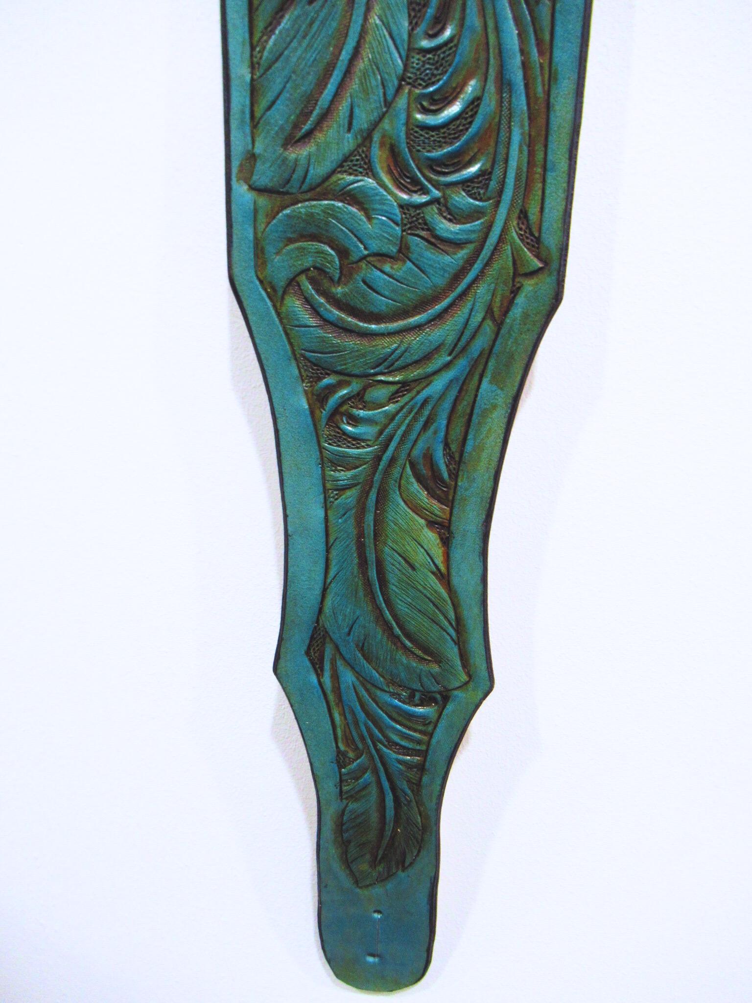 Handmade Leather Tooled Feather Guitar  Strap or Banjo Strap