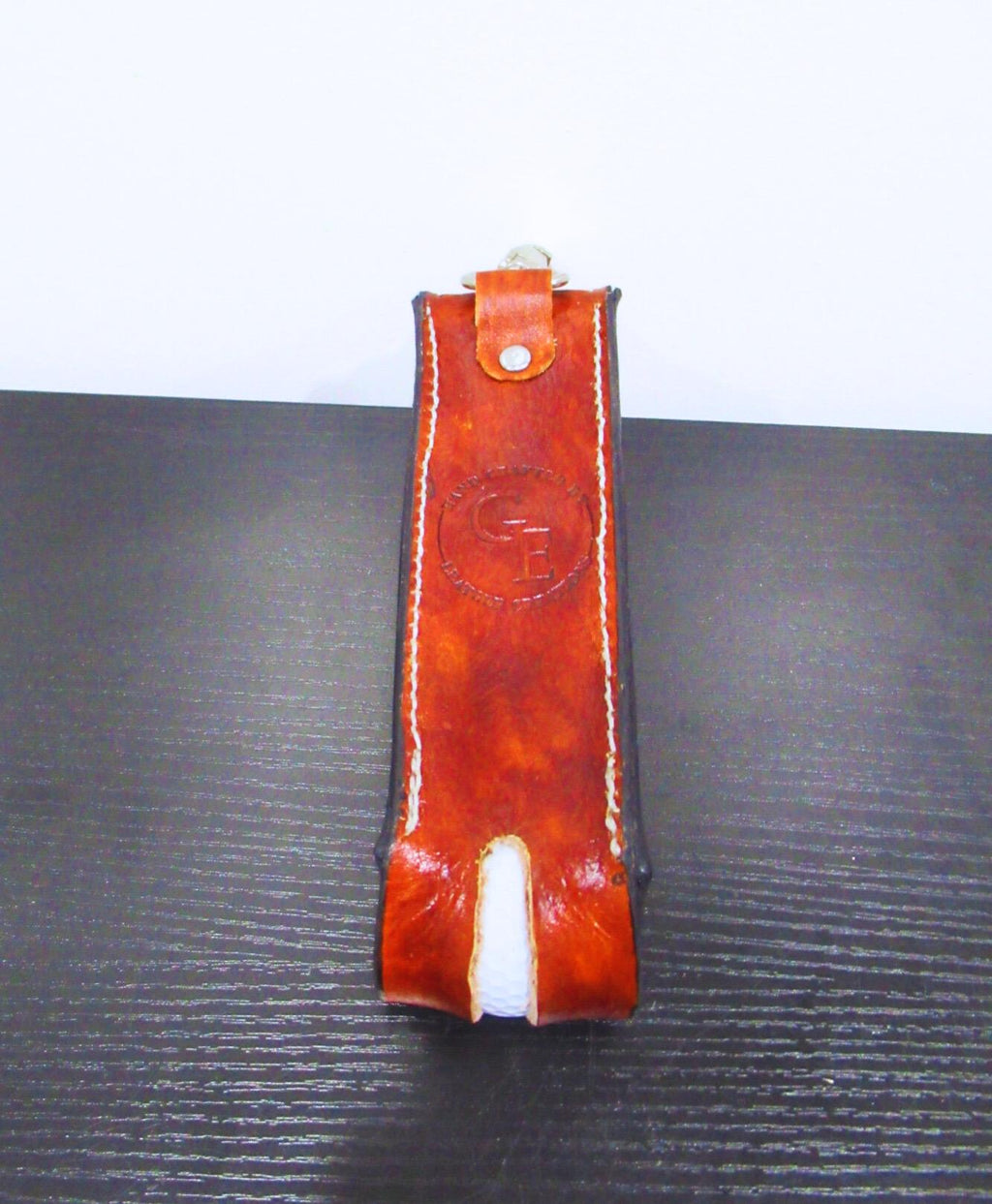 Leather Golf Ball Holder - Hand Made Golfer Gift - Tooled/Carved Leather - Tan