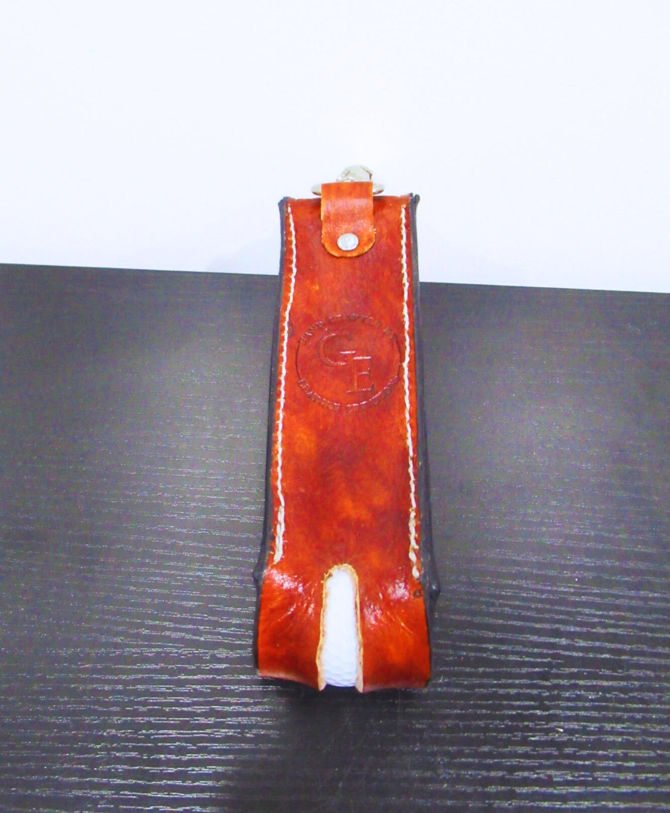 Leather Golf Ball Holder - Hand Made Golfer Gift - Tooled/Carved Leather - Tan