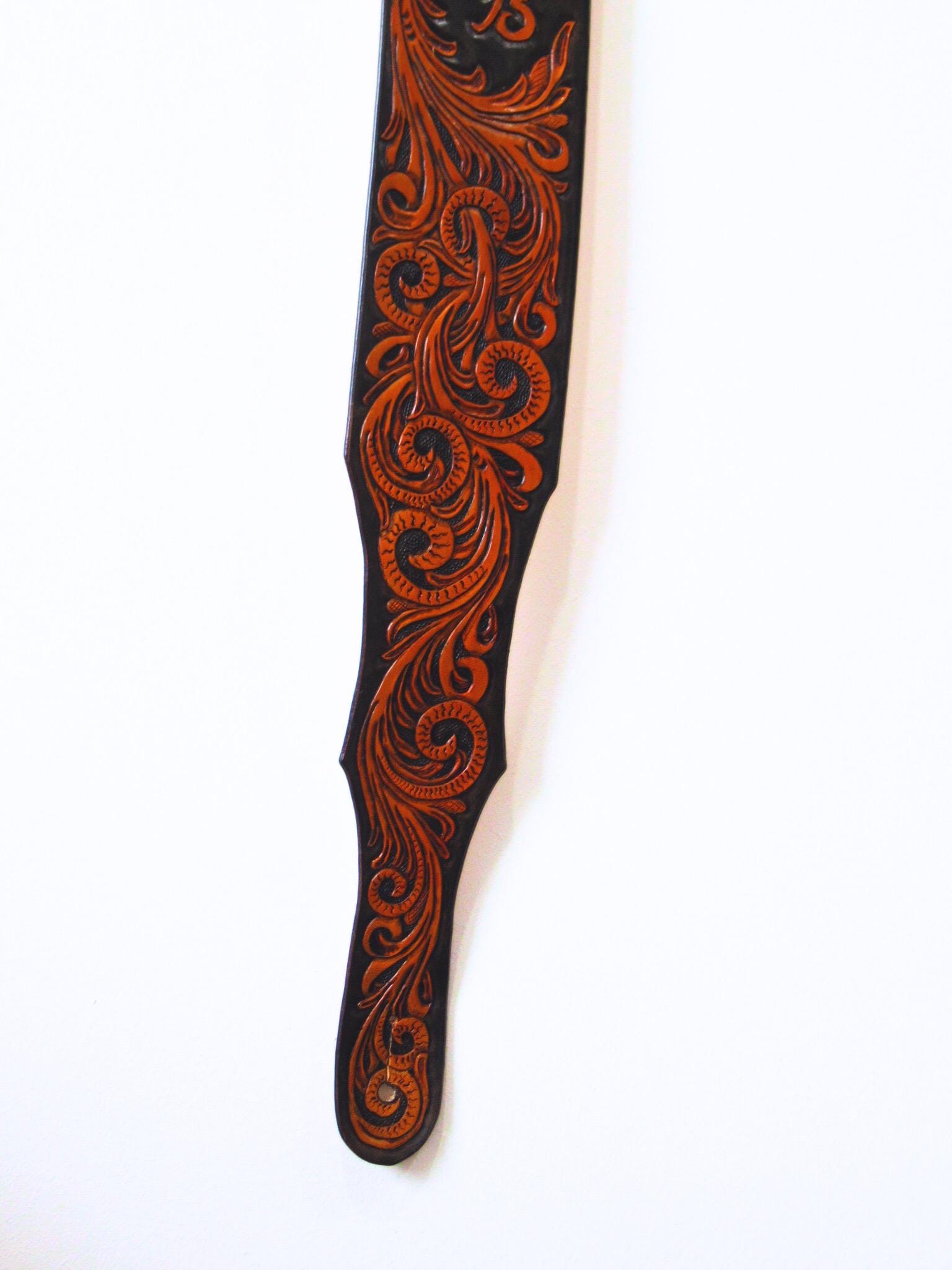Handmade Leather Tooled Guitar Strap or Bass Strap