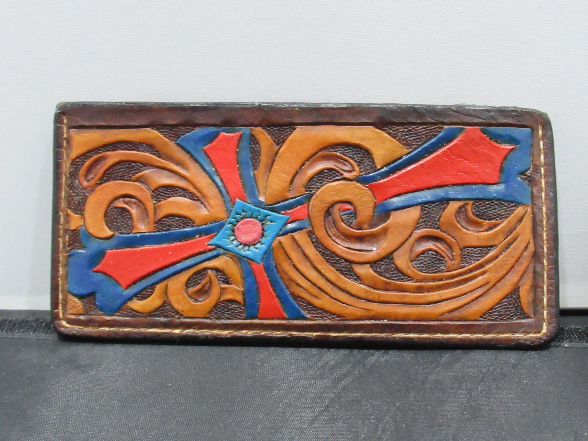 Handmade Leather Tooled Cross Purse - Brown