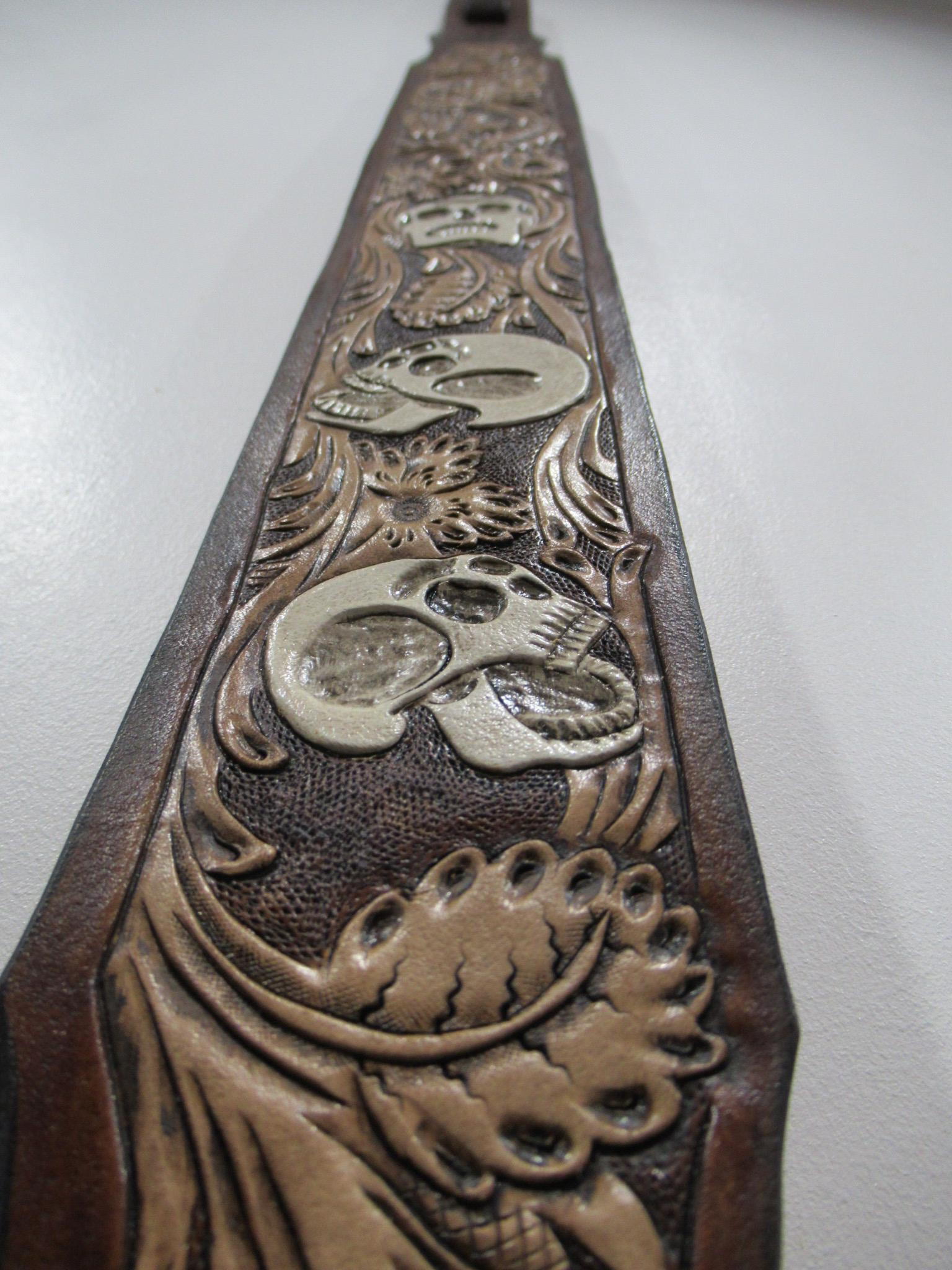 Handmade Leather Tooled Skull Guitar Strap or Bass Strap