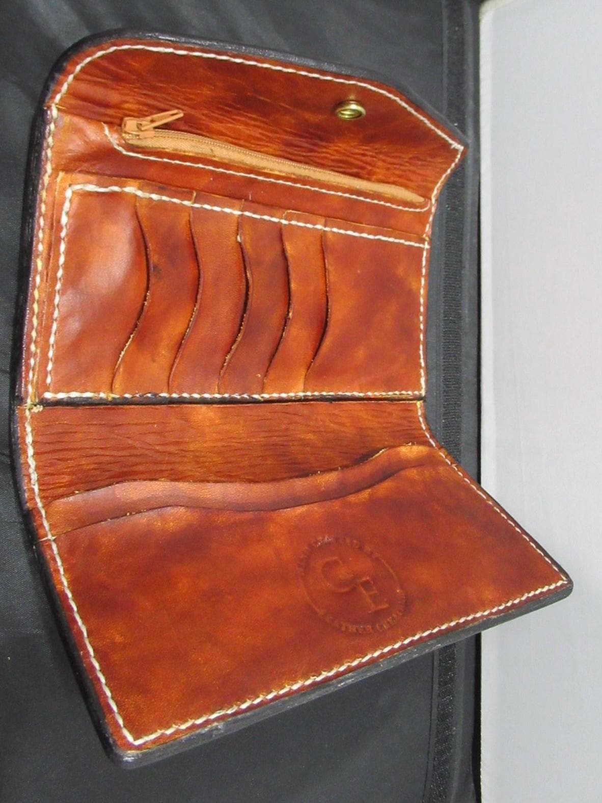 Handmade Leather Tooled Floral Purse - Tan